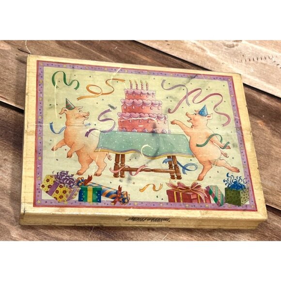 VERY RARE STAMPING OVATION 10001M HOGWILD PARTY BY KAREN BELL WOOD RUBBER STAMP - Picture 1 of 6